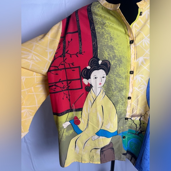 Sag Harbor XL Vintage Oriental Asian Women Button Blouse - Picture 3 of 10